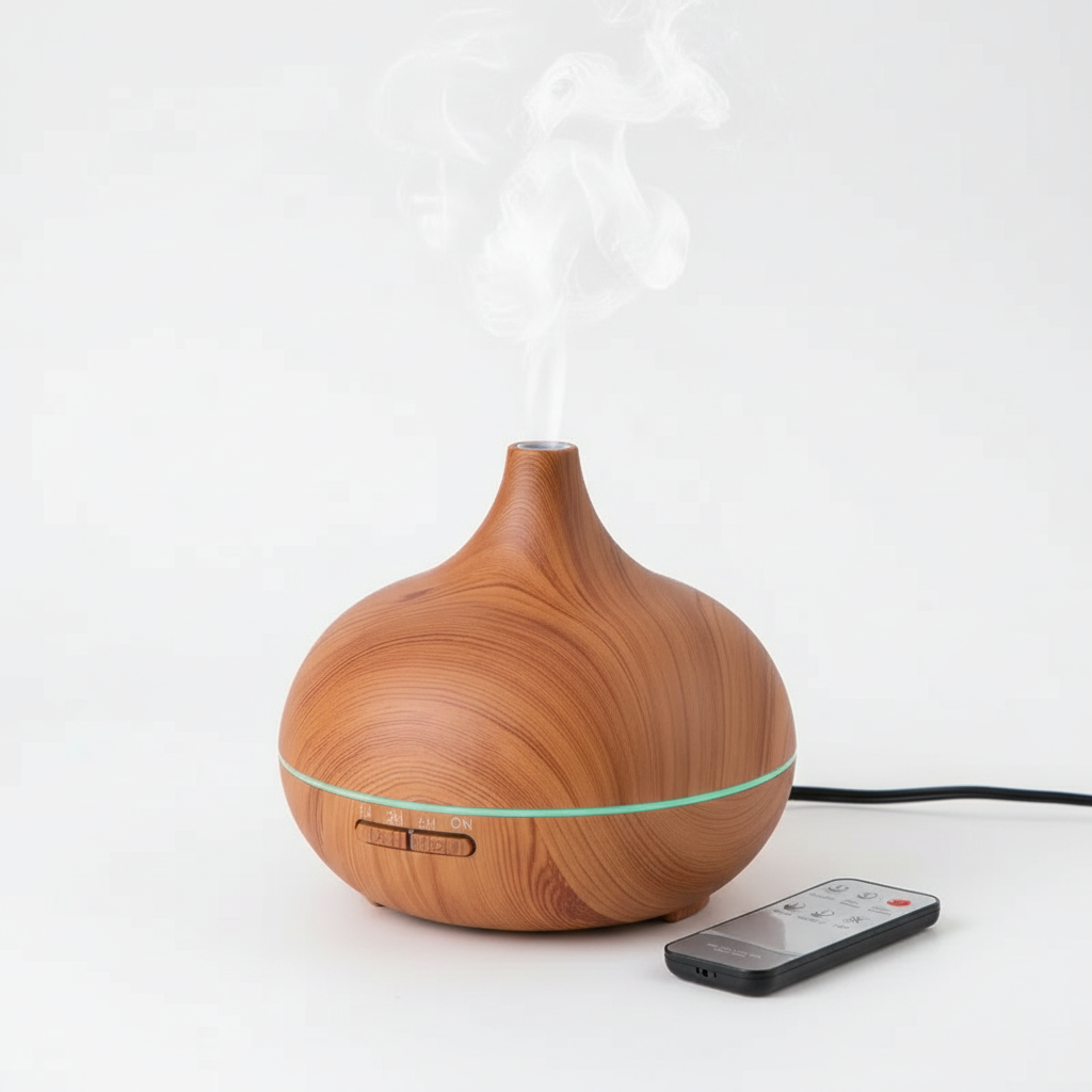 Air Humidifier Aromatherapy Essential Oil Diffuser Wood Grain 500ml Ultrasonic Remote Control 7 Color Lights For Home Bedroom ﻿